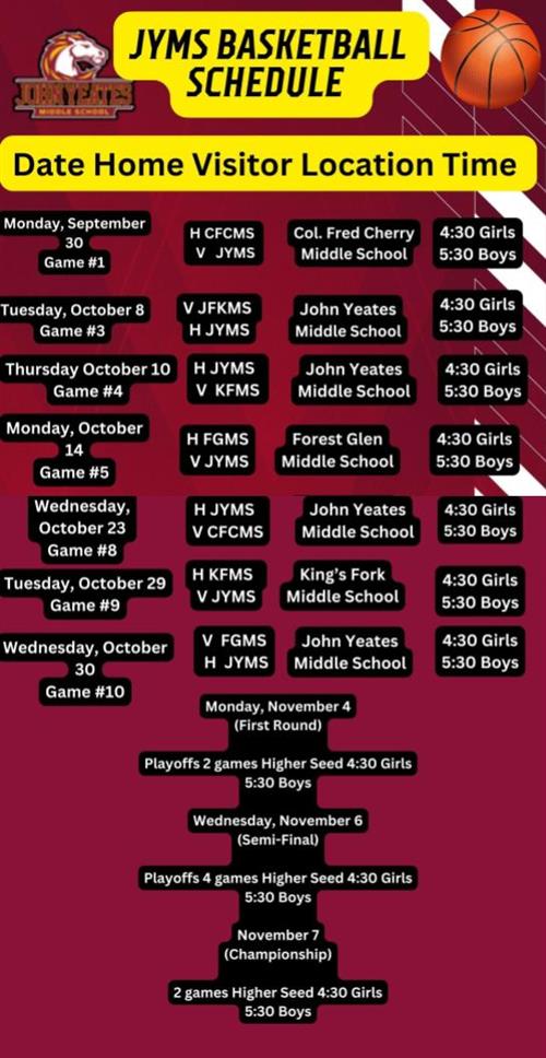 JYMS Basketball schedule